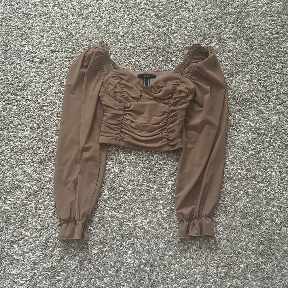 Brown forever 21 long sleeve blouse size small